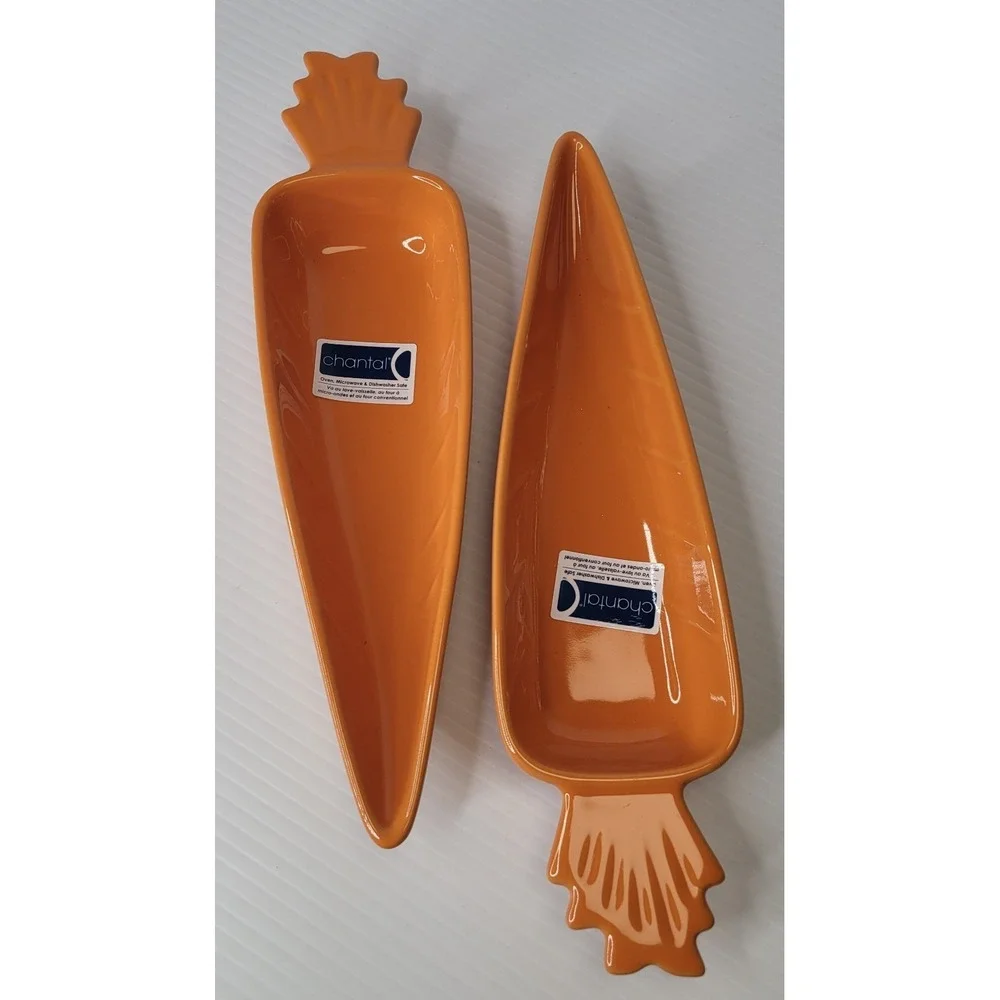 2 Chantal‎ Ceramic Carrot Shaped Serving Dish Bowl Bakeware Orange NEW Spring